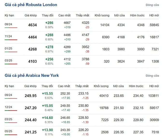 Latest Arabica and Robusta Prices on 07/10/2024