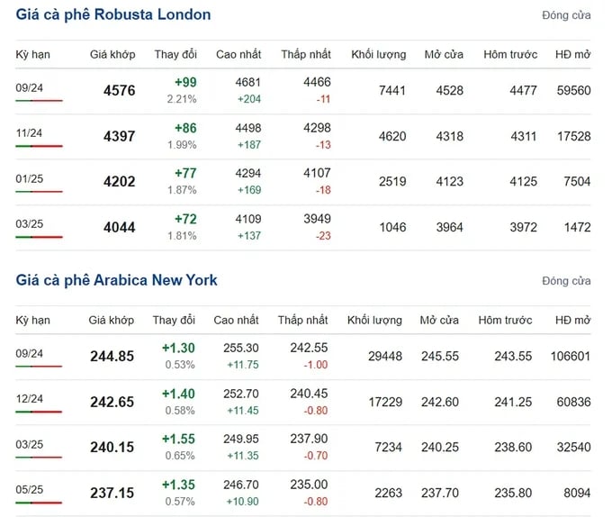 Latest Arabica and Robusta prices on 07/12/2024