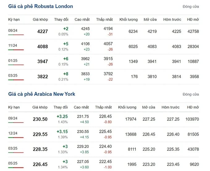 Latest Arabica and Robusta prices on 08/05/2024