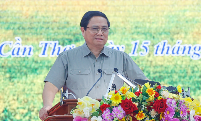 Prime Minister Pham Minh Chinh spoke at the conference on the project of one million hectares of high quality rice on the afternoon of October 15. Photo: VGP