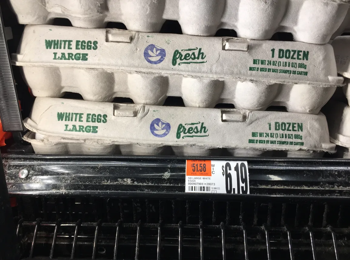 $6.19 for a dozen eggs at a grocery store.