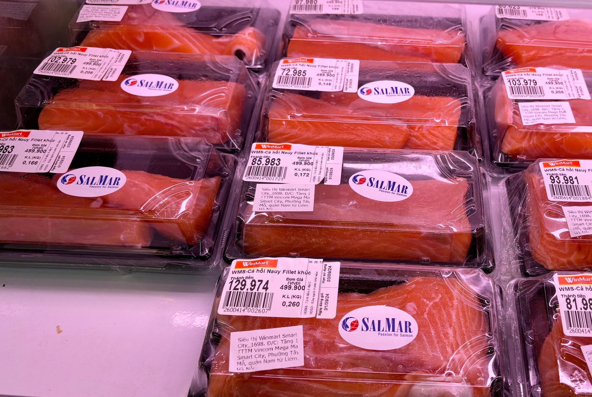 SalMar salmon products are sold at a supermarket in Hanoi. Photo: HT. SalMar salmon products are sold at a supermarket in Hanoi. Photo: HT.