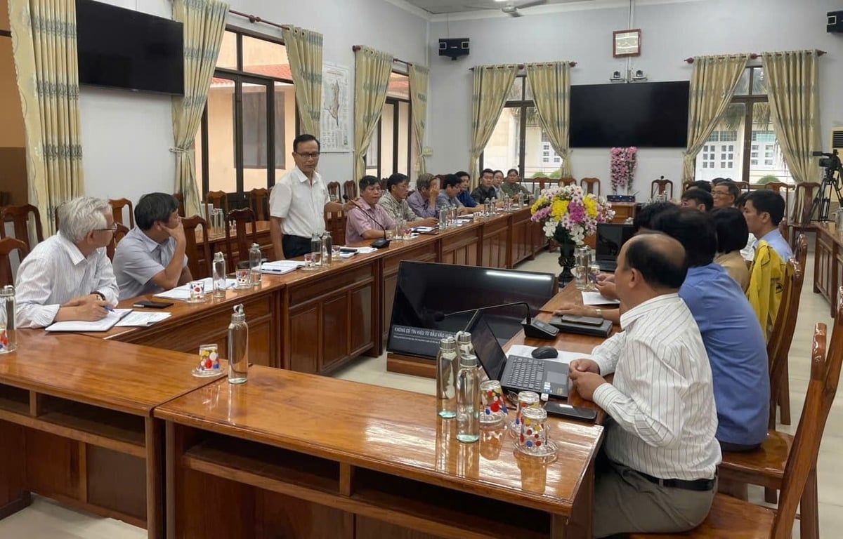 The Binh Dinh Department of Agriculture and Environment held a meeting to discuss the development of a red tilapia farming linkage chain in the Dinh Binh reservoir for export. Photo: V.D.T. The Binh Dinh Department of Agriculture and Environment held a meeting to discuss the development of a red tilapia farming linkage chain in the Dinh Binh reservoir for export. Photo: V.D.T.
