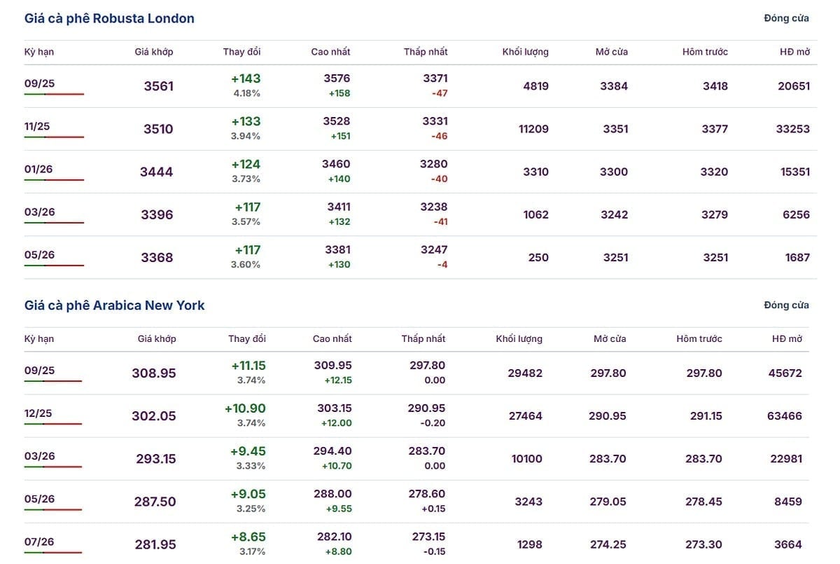Latest Arabica and Robusta prices on August 11, 2025