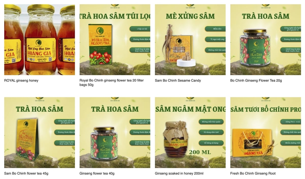 Products from Bo Chinh ginseng of Mrs. Ho Nhat Phuong are present on e-commerce platforms. Photo: Van Dinh. Products from Bo Chinh ginseng of Mrs. Ho Nhat Phuong are present on e-commerce platforms. Photo: Van Dinh.