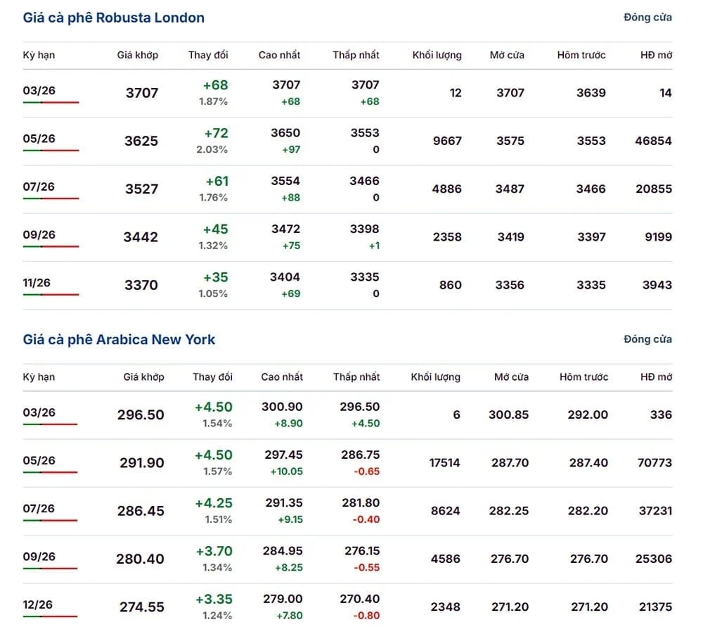 Latest Arabica and Robusta prices on March 13, 2026
