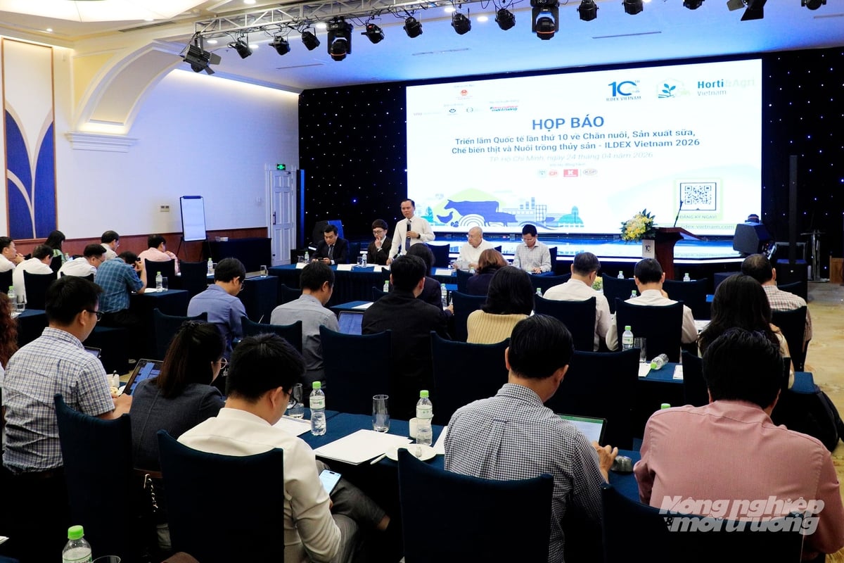 On April 24, in Ho Chi Minh City, the Department of Animal Health and Production, in coordination with the Vietnam Agriculture and Nature Newspaper and ITEC, held a press conference to announce the 10th International Livestock, Dairy, Meat Processing and Aquaculture Exposition (ILDEX Viet Nam 2026). Photo: Nguyen Thuy.