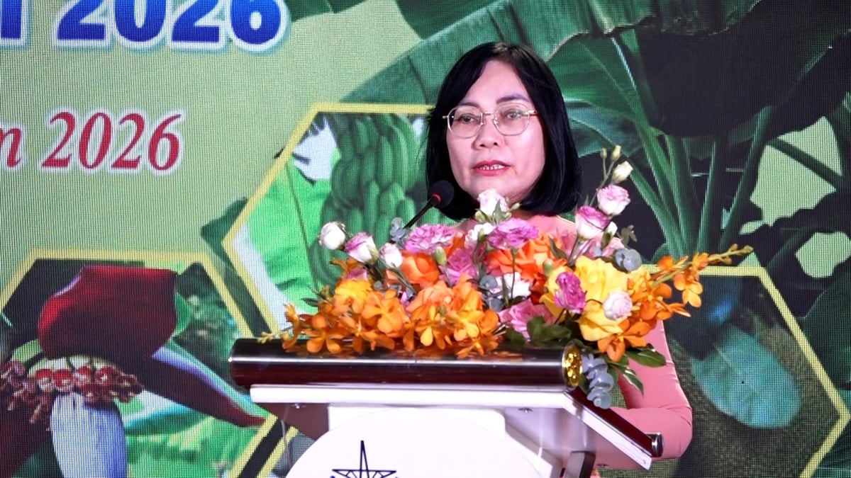 Ms. Nguyen Thi Hoang, Vice Chairwoman of the Dong Nai Provincial People’s Committee, delivers the opening speech at the 2026 banana export ceremony. Photo: Minh Sang. Ms. Nguyen Thi Hoang, Vice Chairwoman of the Dong Nai Provincial People’s Committee, delivers the opening speech at the 2026 banana export ceremony. Photo: Minh Sang.
