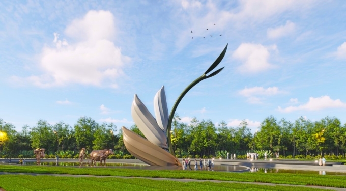 Design of the symbol of three rice grains expected to be built in Vinh Loi commune, Ca Mau. Photo: Department of Culture, Sports and Tourism of Ca Mau province