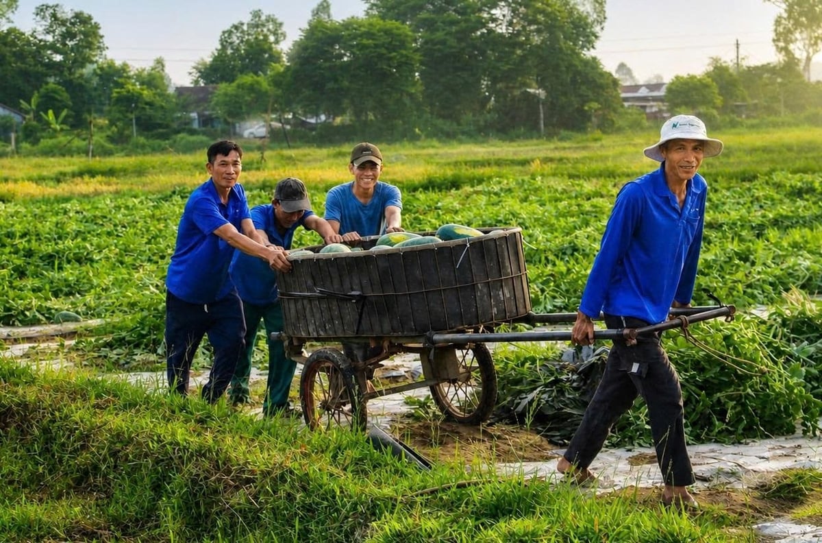 Through production linkages, harvested watermelons are purchased by enterprises at a stable committed price of VND 6,000 per kilogram. Photo: Lan Anh.