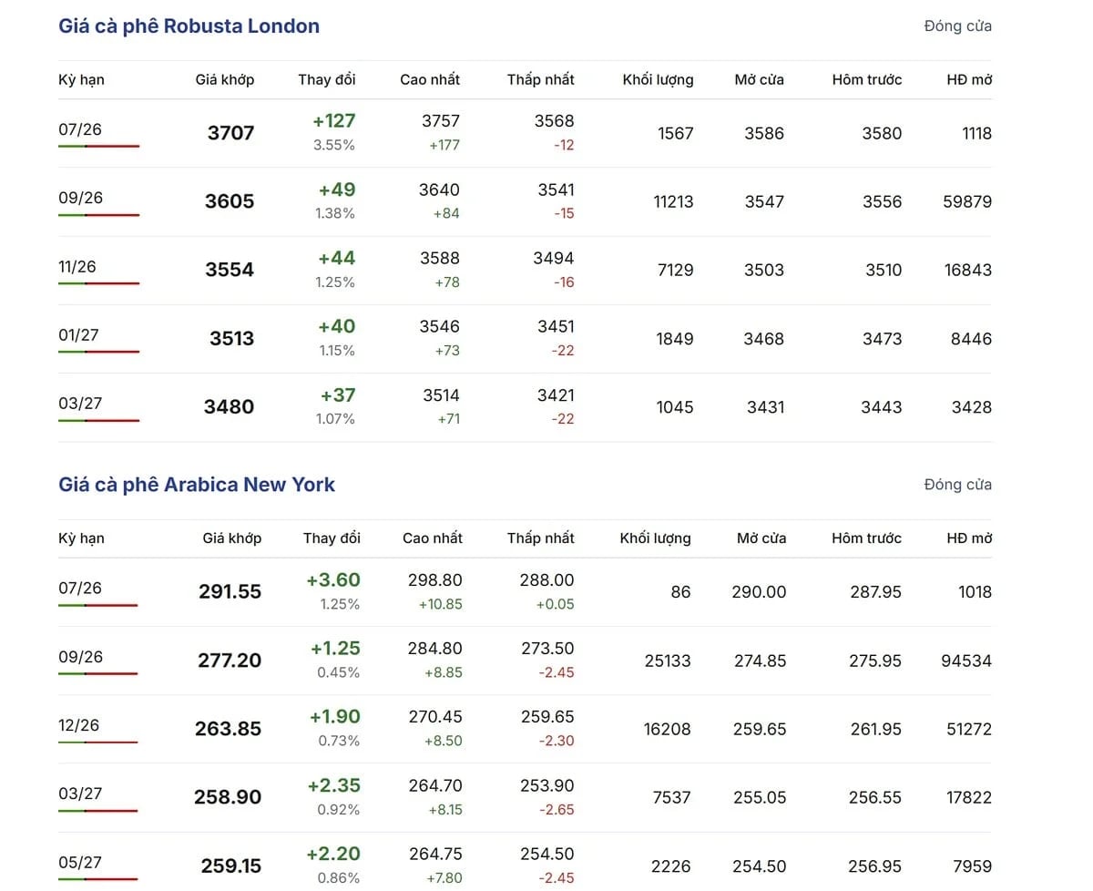 Latest Arabica and Robusta prices on June 25, 2026.